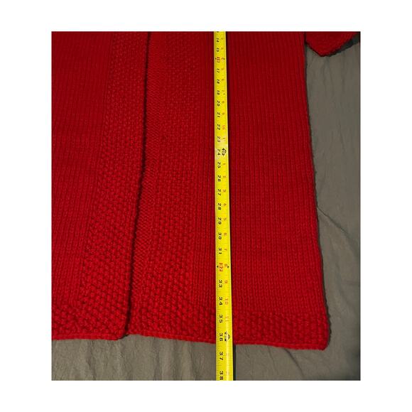 Hand-Crocheted Heavy Knit Red Cardigan Coat Open Front, Handmade, One-of-a-Kind - Picture 6 of 7